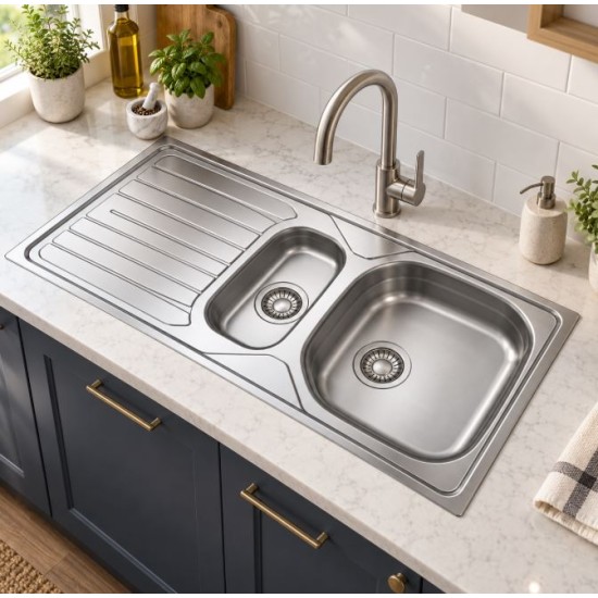 Versilia Satin Polished Steel Sink (1.5 Bowl)