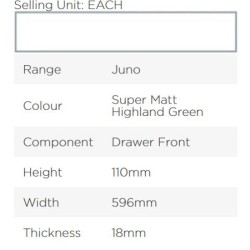 Avanti Juno 18mm Drawer Front, Super Matt Highland Green, 110 x 596mm
