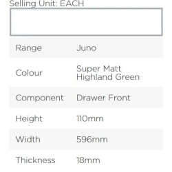 Avanti Juno 18mm Drawer Front, Super Matt Highland Green, 110 x 596mm