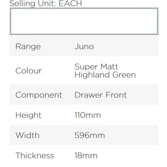 Avanti Juno 18mm Drawer Front, Super Matt Highland Green, 110 x 596mm