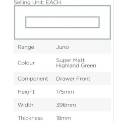 Avanti Juno 18mm Drawer Front, Super Matt Highland Green, 175 x 396mm