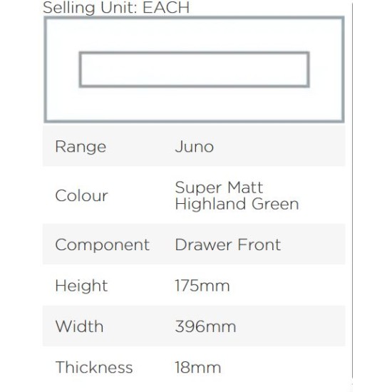 Avanti Juno 18mm Drawer Front, Super Matt Highland Green, 175 x 396mm