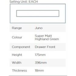 Avanti Juno 18mm Drawer Front, Super Matt Highland Green, 175 x 496mm