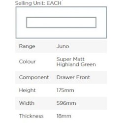 Avanti Juno 18mm Drawer Front, Super Matt Highland Green, 175 x 596mm