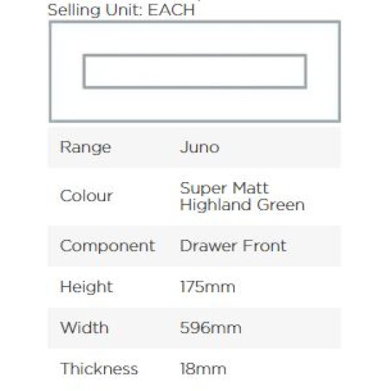 Avanti Juno 18mm Drawer Front, Super Matt Highland Green, 175 x 596mm
