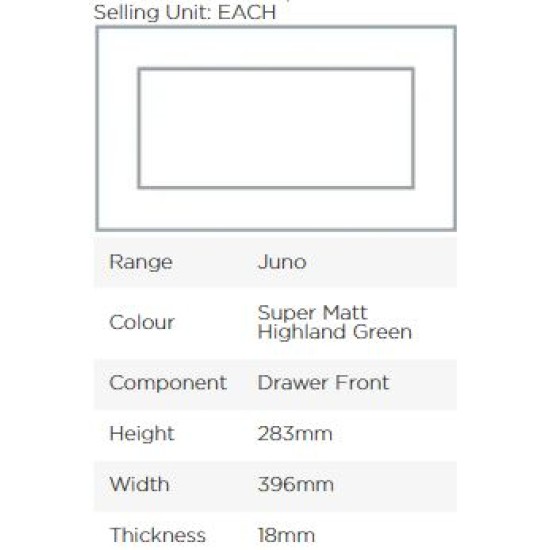Avanti Juno 18mm Drawer Front, Super Matt Highland Green, 283 x 396mm