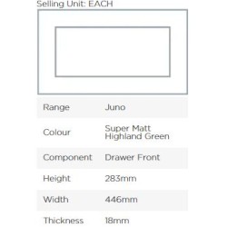 Avanti Juno 18mm Drawer Front, Super Matt Highland Green, 283 x 446mm
