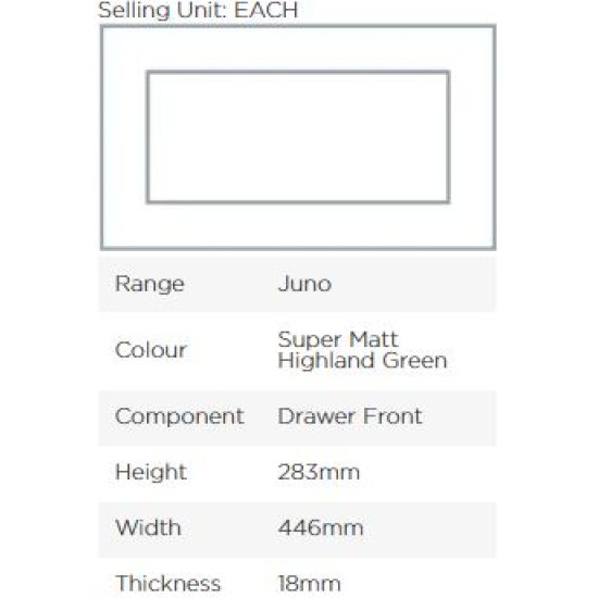 Avanti Juno 18mm Drawer Front, Super Matt Highland Green, 283 x 496mm