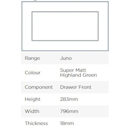 Avanti Juno 18mm Drawer Front, Super Matt Highland Green, 283 x 796mm