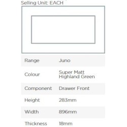 Avanti Juno 18mm Drawer Front, Super Matt Highland Green, 283 x 896mm