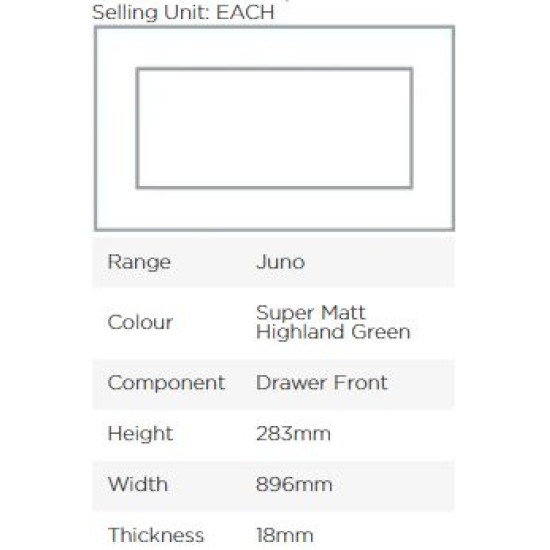Avanti Juno 18mm Drawer Front, Super Matt Highland Green, 283 x 896mm