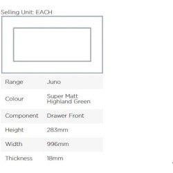 Avanti Juno 18mm Drawer Front, Super Matt Highland Green, 283 x 996mm