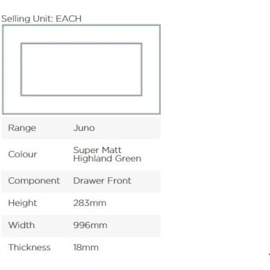 Avanti Juno 18mm Drawer Front, Super Matt Highland Green, 283 x 996mm
