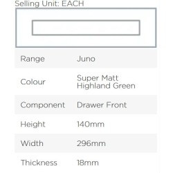 Avanti Juno 18mm Drawer Front, Super Matt Highland Green, 140 x 296mm