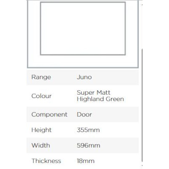 Avanti Juno 18mm Door, Super Matt Highland Green, 355 x 596mm