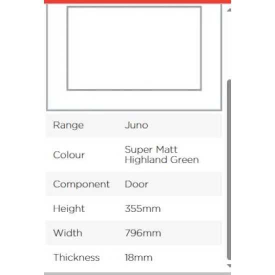 Avanti Juno 18mm Door, Super Matt Highland Green, 355 x 796mm