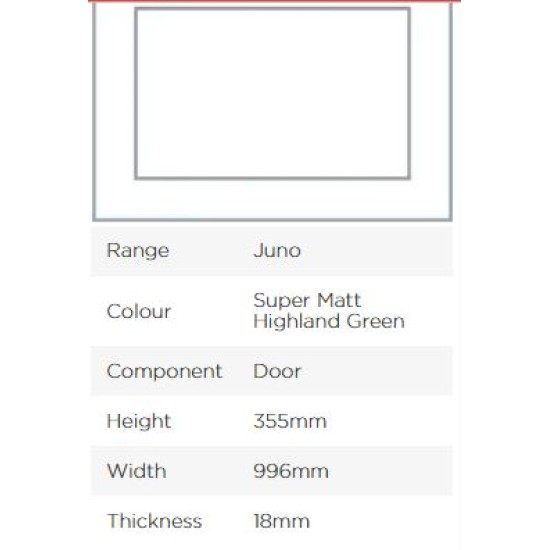 Avanti Juno 18mm Door, Super Matt Highland Green, 355 x 996mm