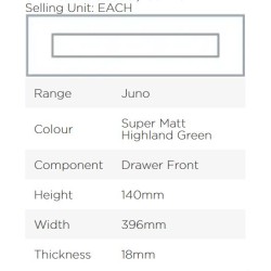Avanti Juno 18mm Drawer Front, Super Matt Highland Green, 140 x 396mm