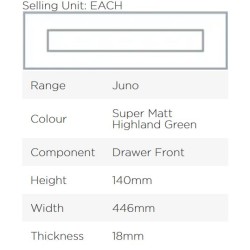 Avanti Juno 18mm Drawer Front, Super Matt Highland Green, 140 x 446mm