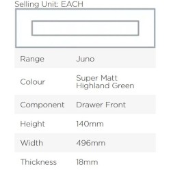 Avanti Juno 18mm Drawer Front, Super Matt Highland Green, 140 x 496mm
