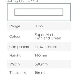 Avanti Juno 18mm Drawer Front, Super Matt Highland Green, 140 x 596mm