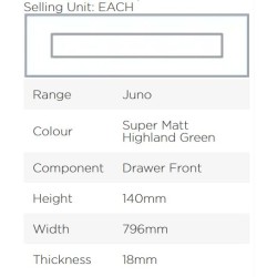 Avanti Juno 18mm Drawer Front, Super Matt Highland Green, 140 x 796mm
