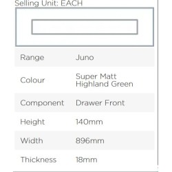 Avanti Juno 18mm Drawer Front, Super Matt Highland Green, 140 x 896mm