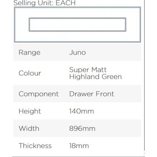 Avanti Juno 18mm Drawer Front, Super Matt Highland Green, 140 x 896mm