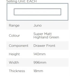 Avanti Juno 18mm Drawer Front, Super Matt Highland Green, 140 x 996mm