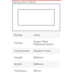 Avanti Juno 18mm Drawer Front, Super Matt Highland Green, 283 x 596mm
