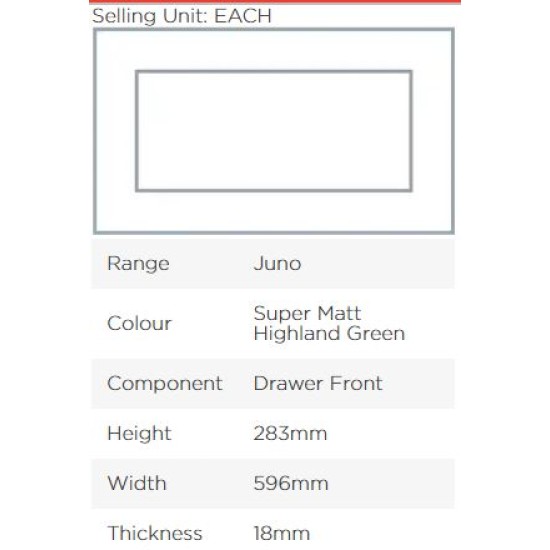 Avanti Juno 18mm Drawer Front, Super Matt Highland Green, 283 x 596mm