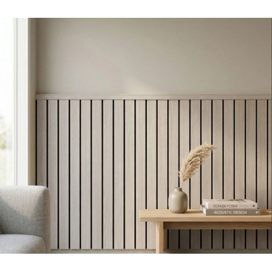  Pre-Cut Wainscoting Wall Panel Kit - Slat Light Oak (196cm x 101cm) | Ready-to-Install Modern Half Wall Panelling