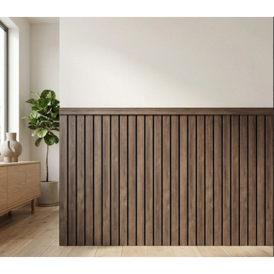 Pre-Cut Wainscoting Wall Panel Kit - Slat Walnut (196cm x 101cm) | Ready-to-Install Premium Half Wall Panelling
