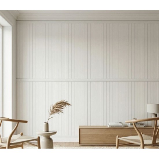 Pre-Cut Wainscoting Wall Panel Kit - Slat White (196cm x 101cm) | Ready-to-Install Modern Half Wall Panelling